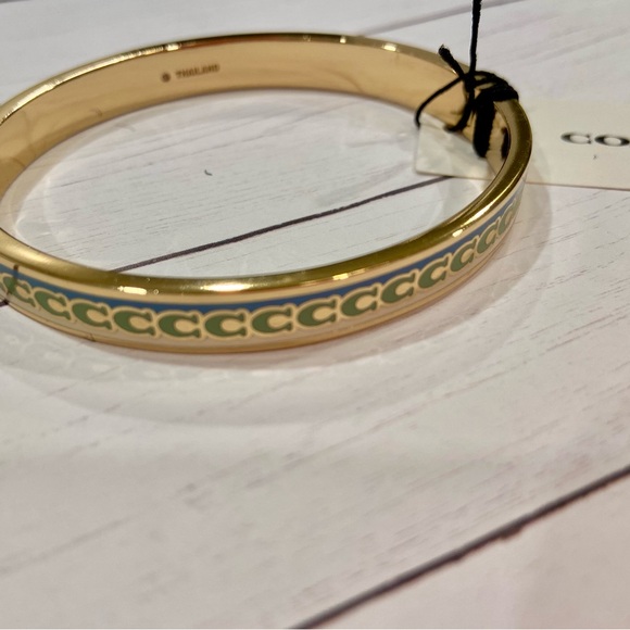 NWT! Authentic Coach bangle bracelet in gold, soft green and blue. Coach logos - Picture 2 of 8